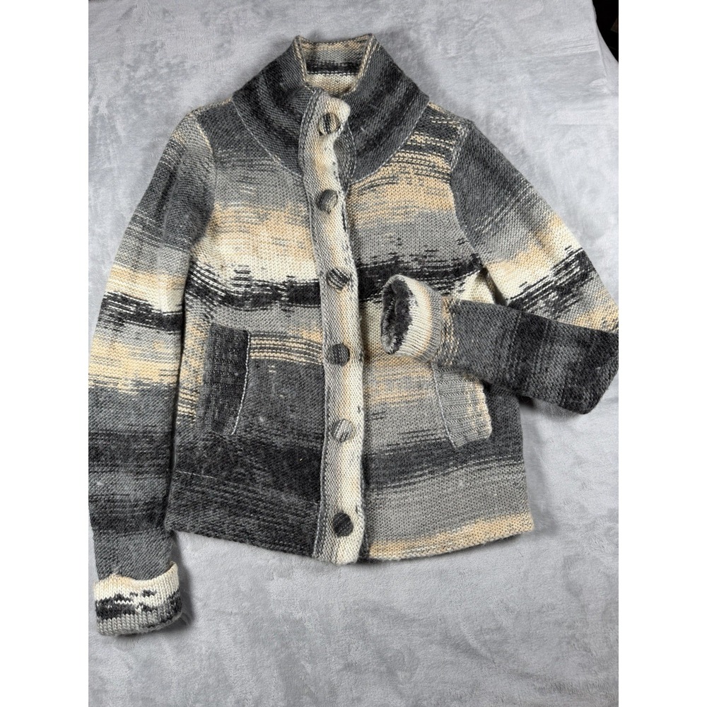 Merona Gray Beige Ombré Knit Cardigan Jacket Button Front Pockets Sz. S